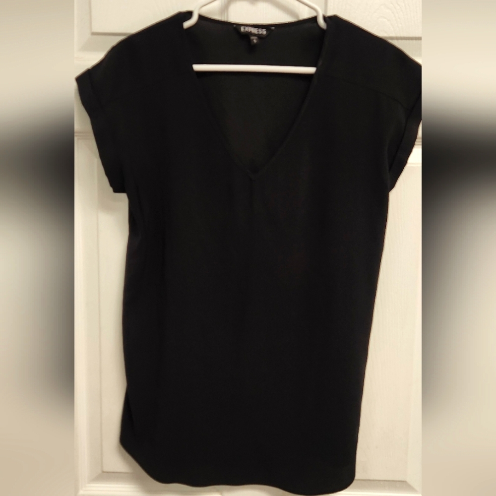 Express Women's Black V-Neck Top